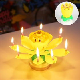 1pc Lotus Music Birthday Candle; Children's Creative Rotating Flowering Singing Lotus Lantern Cake Decoration (Color: yellow)